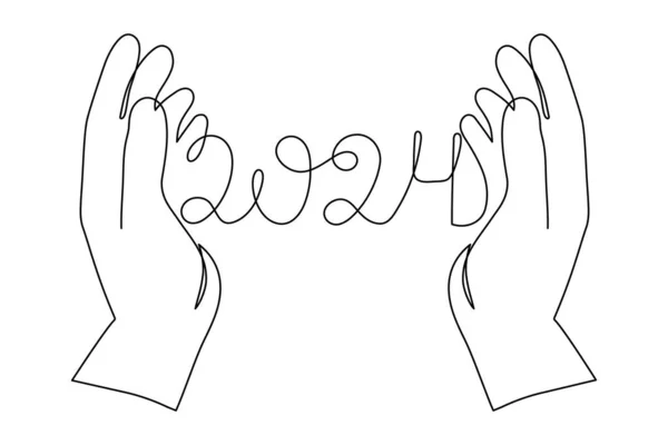 Руки Тримають 2024 Лінії Мистецтва Рука Намальована Безперервним Контуром Святкова — стоковий вектор