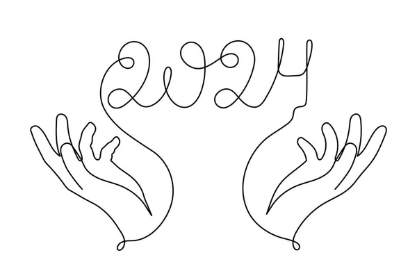 Χέρια Κρατήσει 2024 Μία Γραμμή Τέχνης Χέρι Που Συνεχή Περίγραμμα — Διανυσματικό Αρχείο
