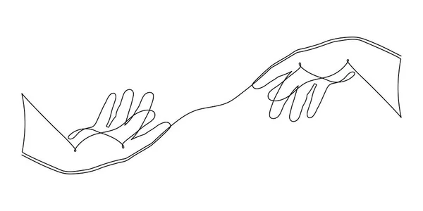 Hands One Line Art Hand Drawn Continuous Contour Palm Fingers — Stock Vector