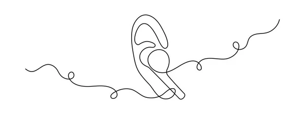Ohr Mit Drahtlosen Kopfhörer Einzeilige Kunst Hand Gezeichnet Hörgerät Kontinuierliche Vektorgrafiken