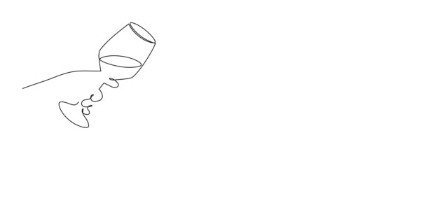 Mão Detém Vinho Clinking Vidro Uma Linha Arte Animação Desenho — Vídeo de Stock