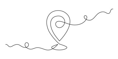 Pointing location at map one line art,hand drawn way destination continuous contour,trendy template direction, gps navigation concept.Editable stroke.Isolated. Vector