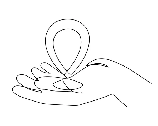 Mão Detém Pontos Localização Mapa Uma Linha Arte Desenhado Mão — Vetor de Stock