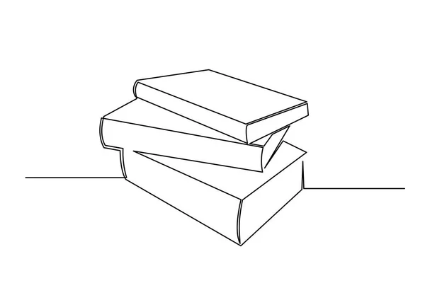 Stack Libri Una Linea Arte Disegnato Mano Mucchio Quaderni Continuo — Vettoriale Stock
