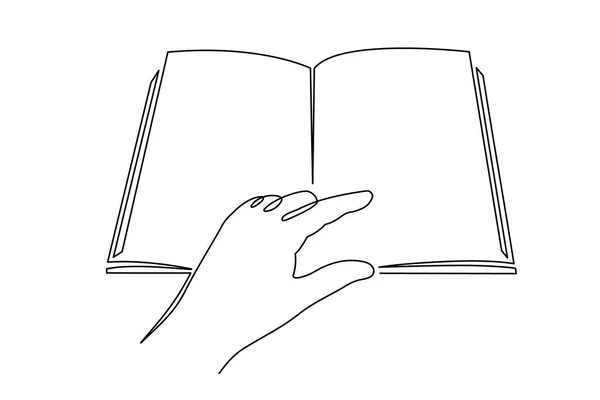 Hand Met Boek Een Lijn Kunst Met Hand Getekend Continue — Stockvector