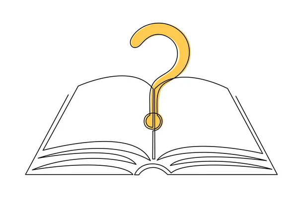 Book Question One Line Art Hand Drawn Asking Sign Continuous — Stock Vector