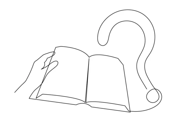 Βιβλίο Ερώτηση Μία Γραμμή Τέχνης Ζωγραφισμένο Στο Χέρι Κάνοντας Νοηματικό — Διανυσματικό Αρχείο