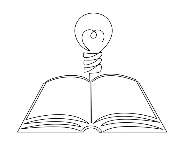 Book Light Bulb One Line Art Hand Drawn Continuous Contour — Stock Vector