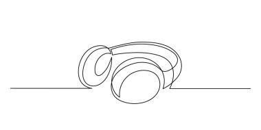 Kulaklık bir satır sanat, el çizimi aygıt sürekli hatlar. Kablosuz müzik konsepti, deneme şarkıları ve çalma listeleri için teknoloji. Düzenlenebilir vuruşlar.