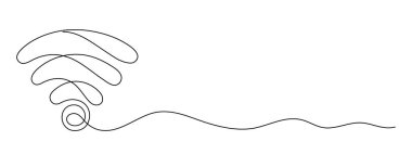 WI-FI bir hat sanatı, el çizimi internet bağlantı noktası, erişim noktası sürekli hat. Serbest bölge kablosuz internet konsepti, şablon taslağı. Antenli teknoloji cihazı. Düzenlenebilir felç. İzole edildi.