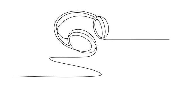 Kopfhörer Einzeilige Kunst Handgezeichnetes Gerät Gadget Kontinuierliche Kontur Hören Musik — Stockvektor