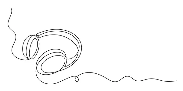 Kopfhörer Einzeilige Kunst Handgezeichnetes Gerät Gadget Kontinuierliche Kontur Hören Musik — Stockvektor