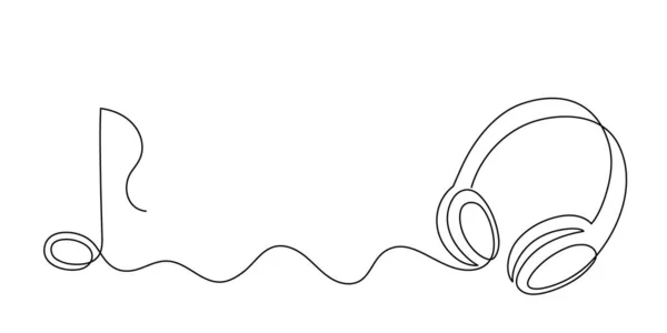 Kulaklık Bir Satır Sanat Çizimi Aygıt Sürekli Hatlar Kablosuz Müzik — Stok Vektör
