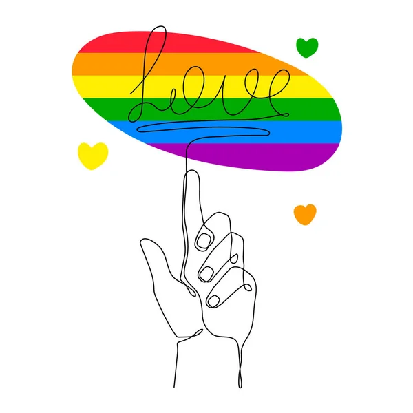 Lgbtの旗虹1本のラインアートと手描きのプライド月間の装飾連続コンタクトで手 人々の権利運動 多様性の愛の時間 アウトラインデザイン 編集可能なストローク ベクトル — ストックベクタ