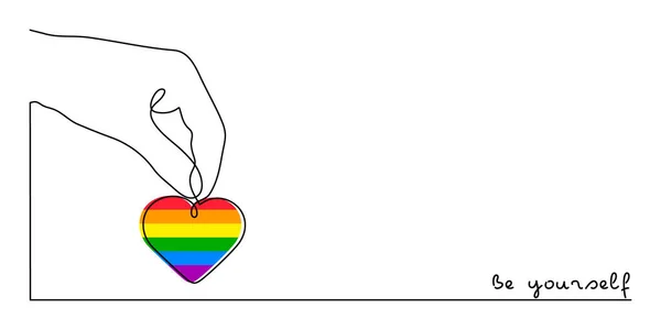 Χέρι Lgbt Καρδιά Σημαία Ουράνιο Τόξο Μία Γραμμή Τέχνης Ζωγραφισμένα — Διανυσματικό Αρχείο