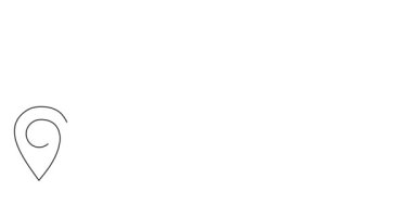 Kalpli konum haritada bir çizgi sanat animasyonu, el çizimi istikamet devamlı hareket romantik sembollü GPS navigasyon konsepti, kendi kendini çizim konsepti 4k film