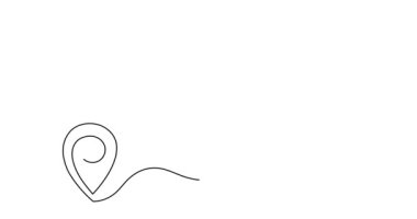 Haritadaki konum bir çizgi sanat animasyonu, el çizimi istikamet sürekli sınır hareketi, modaya uygun kendi kendine çizim şablonu yönü, minimalist tasarım. 4k film