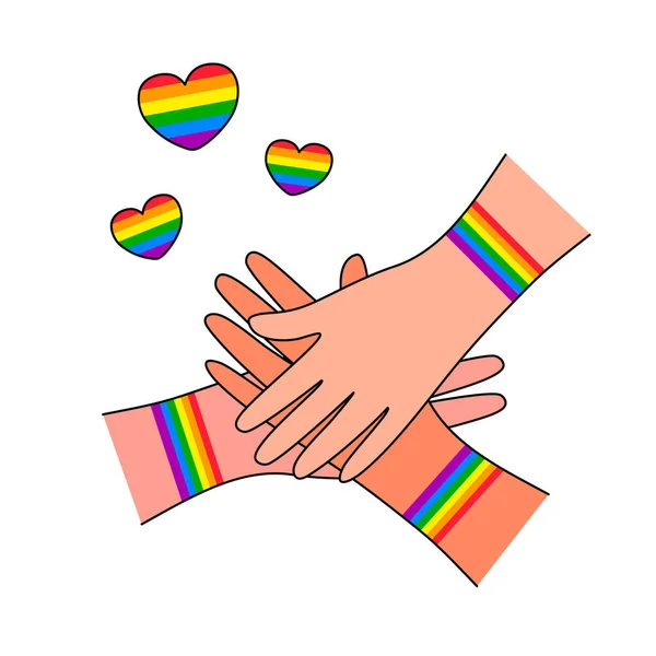 手Lgbtフラッグ虹 手描きプライドヶ月フラット装飾 サポートコンセプト 人々の権利運動 多様性の愛の時間デザイン — ストックベクタ