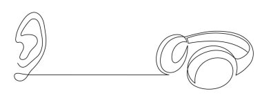 Kulaklık ve kulaklık bir satır sanat, el çizimi işitme cihazı sürekli konsept. Müzik dinlemek kablosuz internet konsepti, deneme şarkıları ve çalma listesi şablonu teknolojisi. Düzenlenebilir.