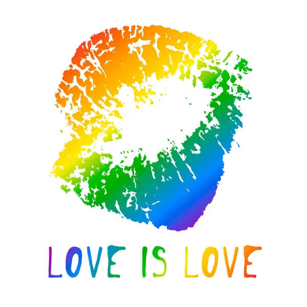 唇はLgbtの旗の虹色を印刷します 手描きプライド月跡装飾 人々の権利運動 多様性の愛の時間デザイン — ストックベクタ