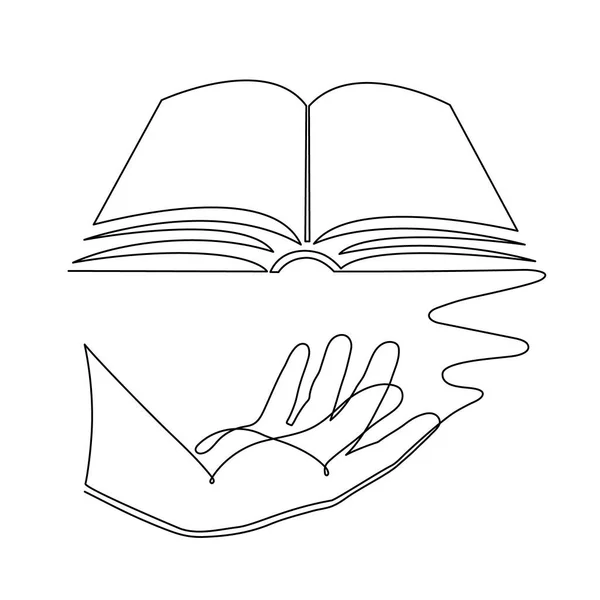 Mão Com Livro Uma Arte Linha Contorno Contínuo Desenhado Mão —  Vetores de Stock