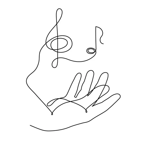 Main Tient Aigu Clef Note Musicale Art Ligne Contour Continu — Image vectorielle