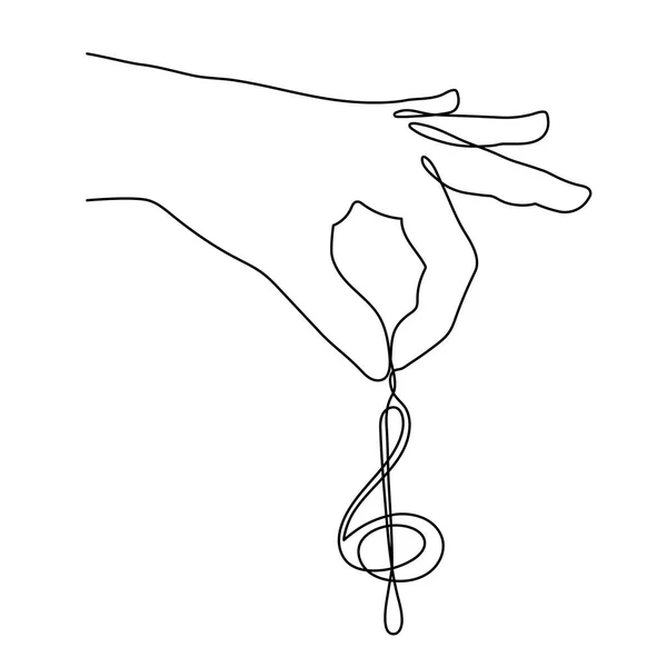 Hand Håller Diskant Linje Konst Hand Dras Kontinuerlig Kontur Konstnärligt — Stock vektor