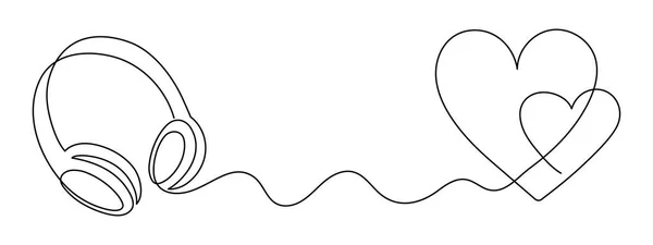 Écouteur Avec Coeur Une Ligne Art Dispositif Dessiné Main Gadget — Image vectorielle