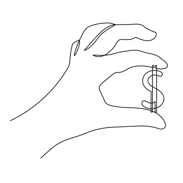 Ruka Drží Znak Dolaru Jedno Čárové Umění Souvislá Kresba Obrysů — Stockový vektor