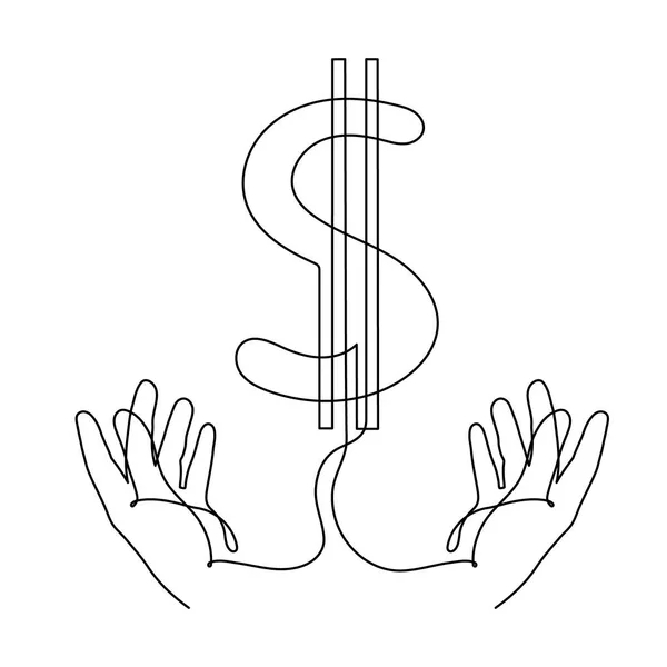 Hand Holds Dollar Sign One Line Art Continuous Contour Drawing — Stock Vector