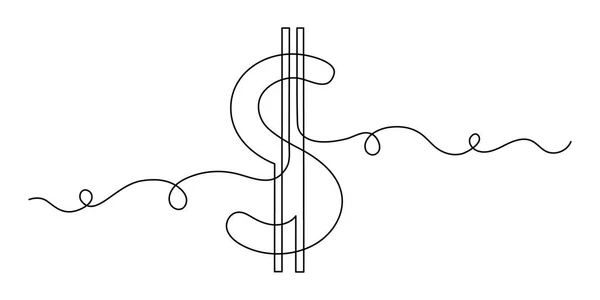 Dollar Currency One Line Art Continuous Contour Drawing Hand Drawn — Stockový vektor