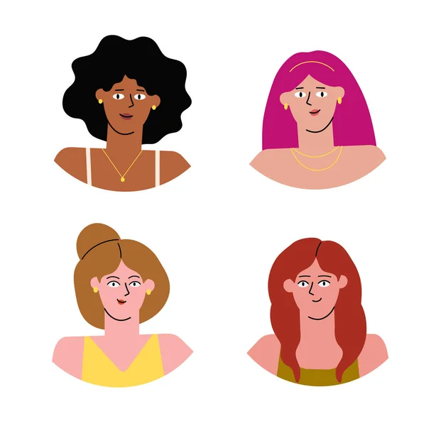 Visages Fille Fixés Icônes Femmes Pour Les Réseaux Sociaux Différents — Image vectorielle