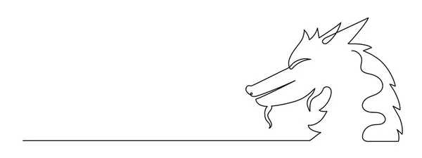 龙一条线艺术 连续的等高线图画 手绘的中国神话动物轮廓 星座黄道带星座 童话生物古老的恐龙 — 图库矢量图片