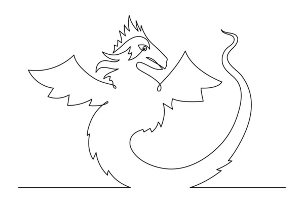 Dragon One Line Art Continuous Contour Drawing Hand Drawn Mythical — 스톡 벡터