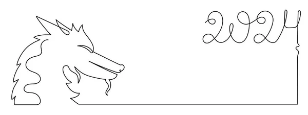龙2024新年象征 一行艺术 连续的等高线图画 手绘的中国神话动物轮廓 星座黄道带 童话生物古代恐龙 — 图库矢量图片