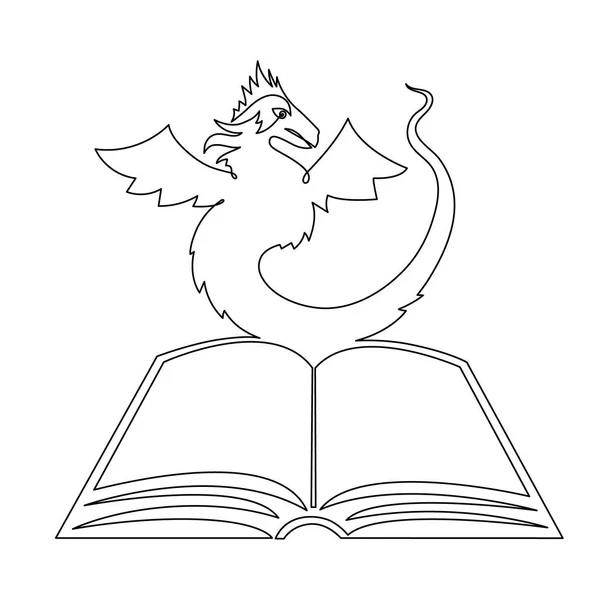 Libro Con Dragón Arte Una Línea Dibujo Contorno Continuo Dibujado — Vector de stock