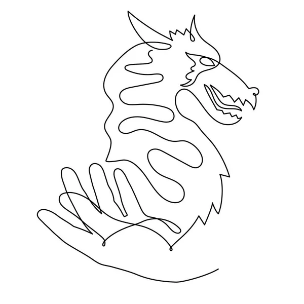 Hand Holds Dragon One Line Art Continuous Contour Drawing Hand — 스톡 벡터