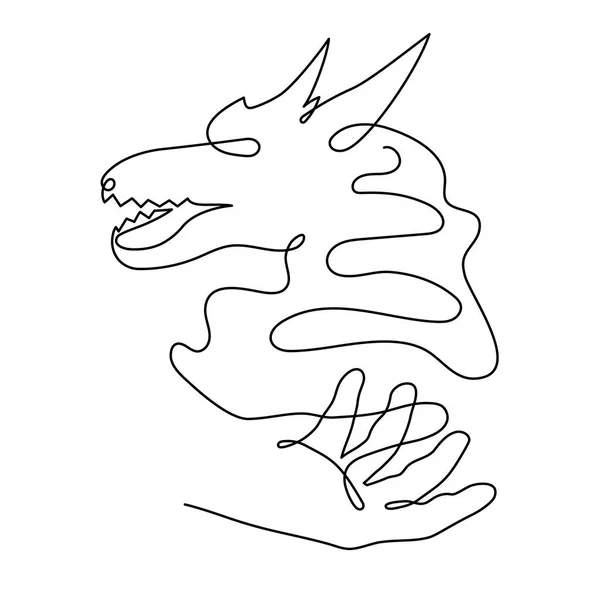 Hand Holds Dragon One Line Art Continuous Contour Drawing Hand — 스톡 벡터