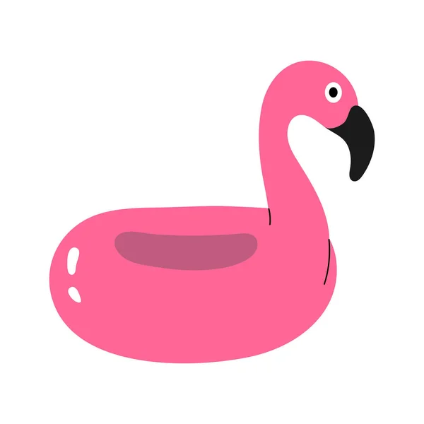 Надувное Кольцо Фламинго Купания Бассейне Плоский Ручной Рисунок Украшения Розовый — стоковый вектор