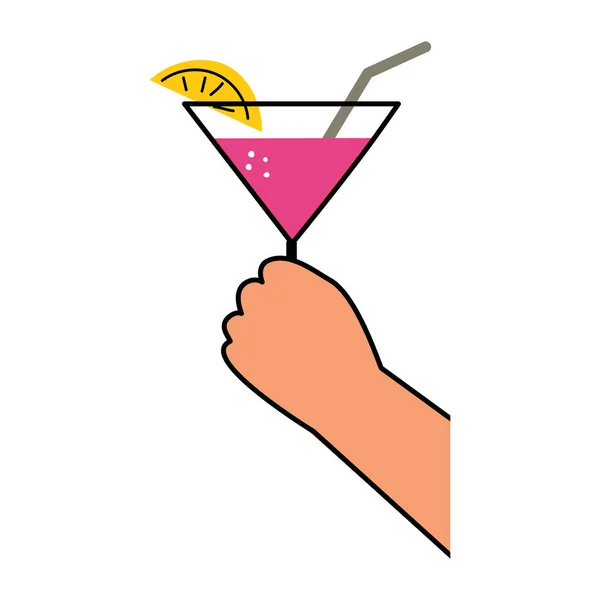 Handen Vasthouden Martini Klinkend Glas Proost Feestelijke Hand Getrokken Alcohol — Stockvector