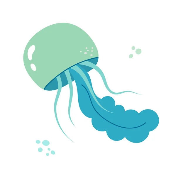Quallen Cartoon Flache Dekoration Handgezeichnete Giftige Medusa Meeresbewohner Einfaches Nautisches — Stockvektor