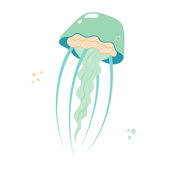 Jellyfish Cartoony Decoração Plana Medusa Venenosa Desenhada Mão Habitante Oceânico — Vetor de Stock