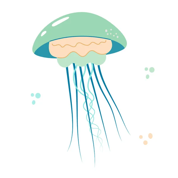 Jellyfish Cartoony Decoração Plana Medusa Venenosa Desenhada Mão Habitante Oceânico —  Vetores de Stock