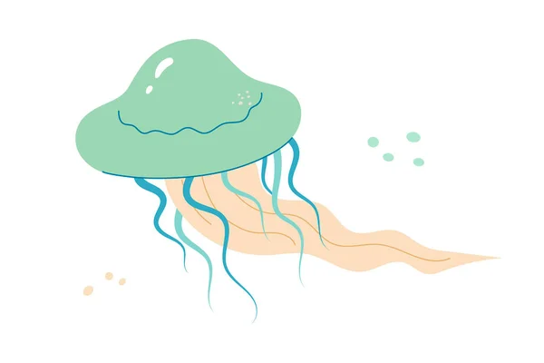 Jellyfish Cartoony Decoração Plana Medusa Venenosa Desenhada Mão Habitante Oceânico —  Vetores de Stock
