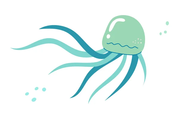 クラゲの漫画のフラット装飾 手描きの毒メデューサ 海洋居住者 シンプルな航海文字のデザイン 隔離されてる ベクトル — ストックベクタ