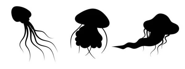 クラゲのシルエットの装飾セット 手描きの毒メデューサ 海洋居住者 シンプルな海洋設計 隔離されてる ベクトル — ストックベクタ