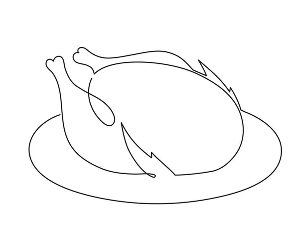 トルコ1ラインアート フライドチキン肉連続コンター描画 手描き感謝祭の日の伝統的な食品 熱い料理の概要お祝いのデザイン装飾 — ストックベクタ
