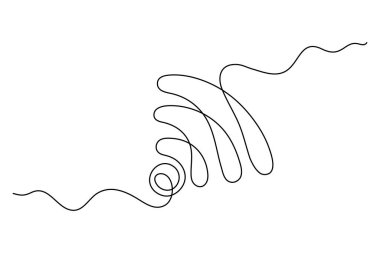 WI-FI bir hat sanatı, el çizimi internet bağlantı noktası, erişim noktası sürekli hat. Serbest bölge kablosuz internet konsepti, şablon taslağı. Antenli teknoloji cihazı. Düzenlenebilir felç. İzole edildi..