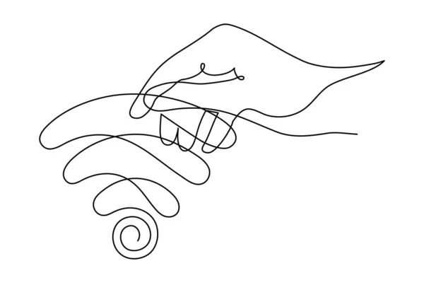 Ręka Sygnałem Sztuka Jednej Linii Ręcznie Rysowane Dłonie Posiada Hotspot — Wektor stockowy