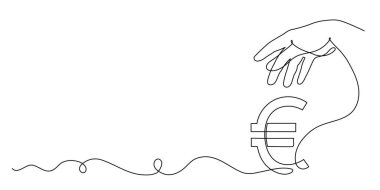 Avro işareti, bir satır sanat, sürekli kontür çizimi, iş için el çizimi simgesi, minimalist tasarım. Finansal valuta işareti, para birimi modayı. Düzenlenebilir vuruş..